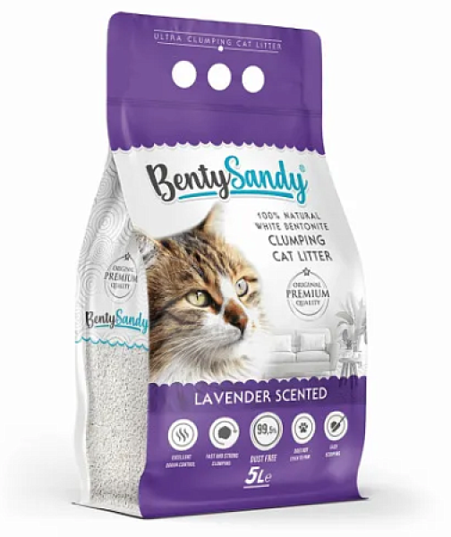 BentySandy Lavender наполнитель для кошачьего туалета комкующийся глиняный с ароматом лаванды