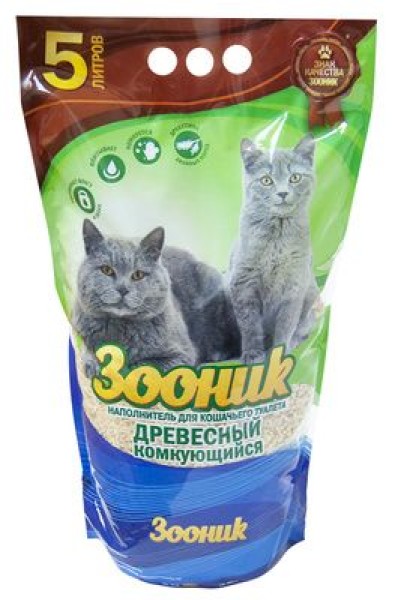 Зооник древесный комкующийся наполнитель, 5 л