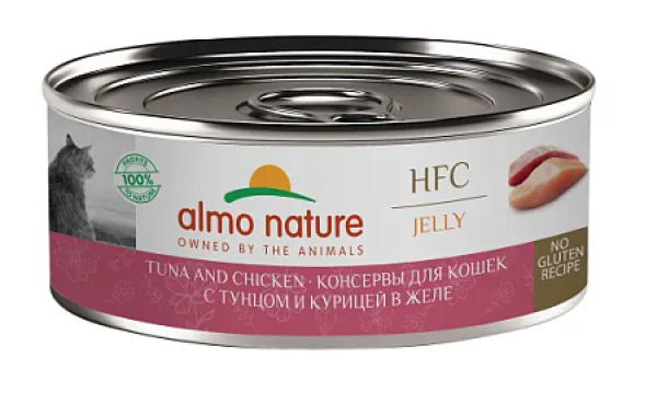 Almo Nature Консервы для кошек и котят с тунцом и курицей в желе (HFC, Jelly, Tuna and Chicken )