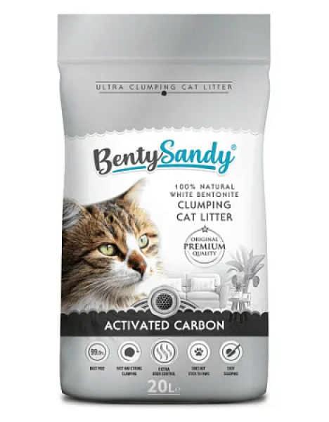 BentySandy Activated Carbon наполнитель для кошачьего туалета комкующийся глиняный, с активированным углем