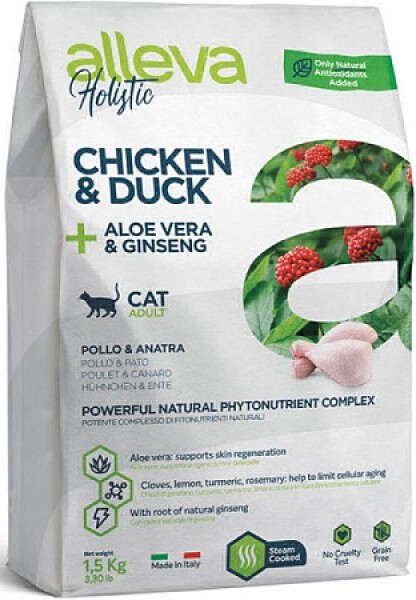Alleva Holistic Cat Adult Chicken & Duck сухой корм для взрослых кошек с курицей и уткой, алое вера и женьшенем