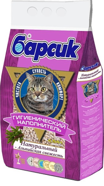 Барсик древесный наполнитель "натуральный - альпийская свежесть", 4,54л