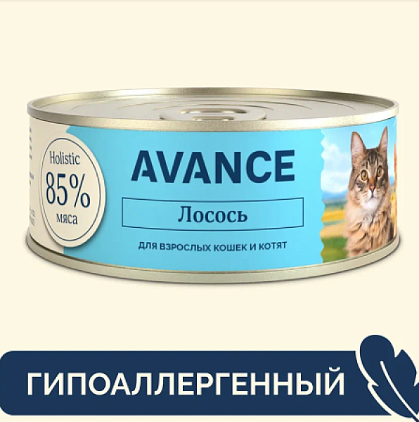 AVANCE holistic консервы Для кошек и котят с лососем, Natural&Healthy Salmon