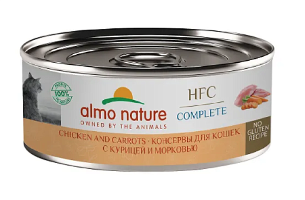 Almo Nature HFC, Complete, Chicken and Carrots консервы Консервы для кошек и котят с курицей и морковью в бульоне