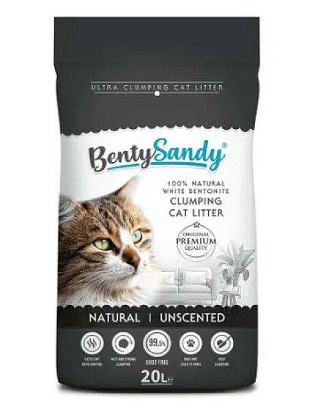 BentySandy Natural наполнитель для кошачьего туалета комкующийся глиняный без ароматизатора