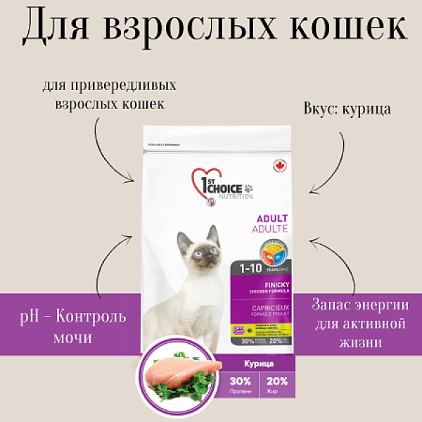 1st Choice Finicky Сухой корм для взрослых привередливых в еде кошек (с цыпленком)
