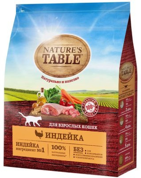Nature's Table сухой корм для взрослых кошек, с индейкой