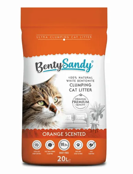 BentySandy Orange наполнитель для кошачьего туалета комкующийся глиняный с ароматом апельсина
