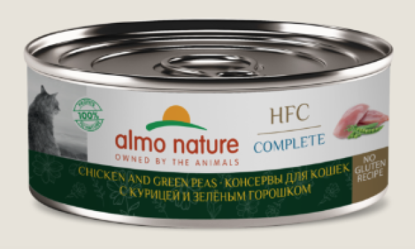 Almo Nature консервы Консервы для кошек и котят с курицей и зеленым горошком в бульоне (HFC, Complete, Chicken and Green Peas)